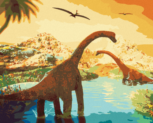 Paint by Numbers - BEAUTIFUL LANDSCAPE WITH DINOSAURS