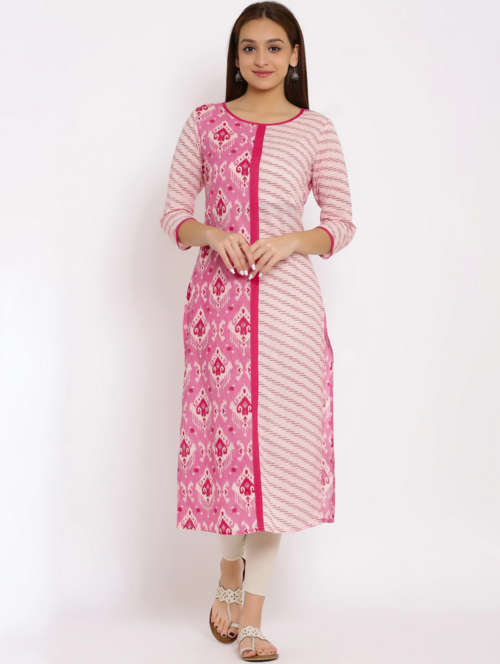 Women's straight kurta Pattern Printed (Size-XL) (Color-PINK)