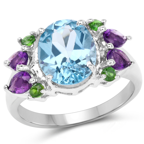 4.00 Carat Genuine Swiss Blue Topaz, Chrome Diopside & Amethyst .925