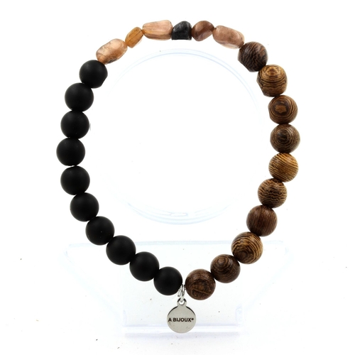 Andalusite from USA + Matte Black Onyx + wood Bracelet 8 mm Beads.