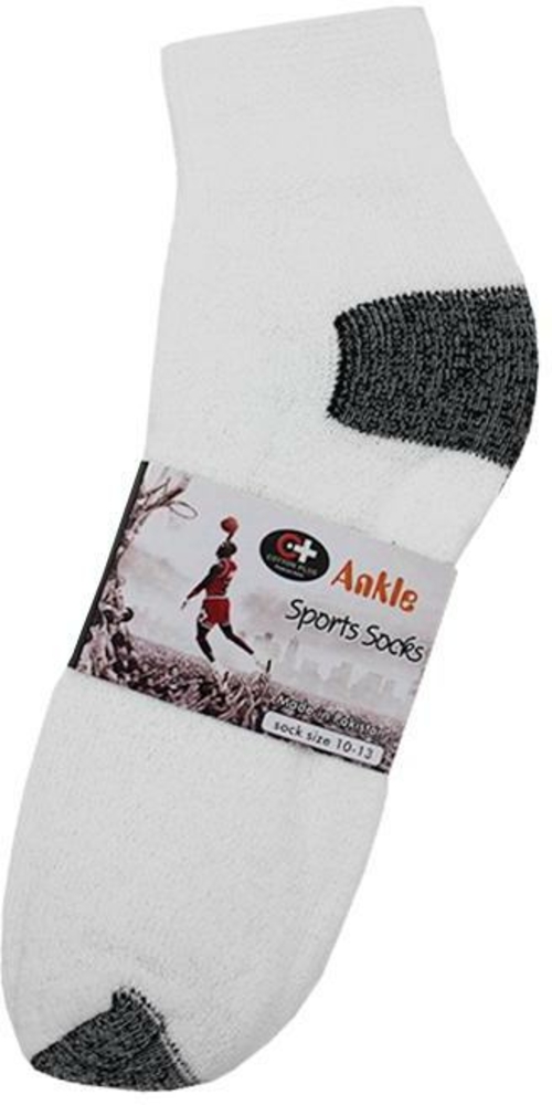 Cotton Plus Men's Ankle Socks - White w/Black, 10-13, 3 Pack