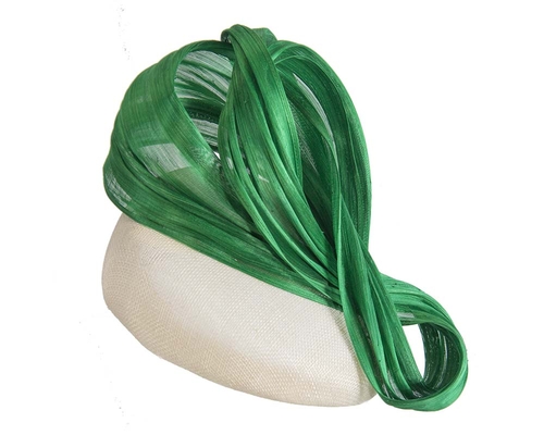 Cream & green pillbox with silk abaca bow 