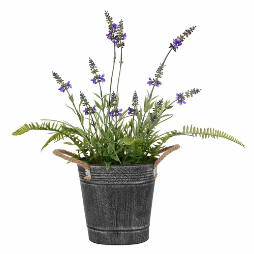 Vickerman FJ180101 18 in. Green & Lavender Flower Fern in Iron Pot
