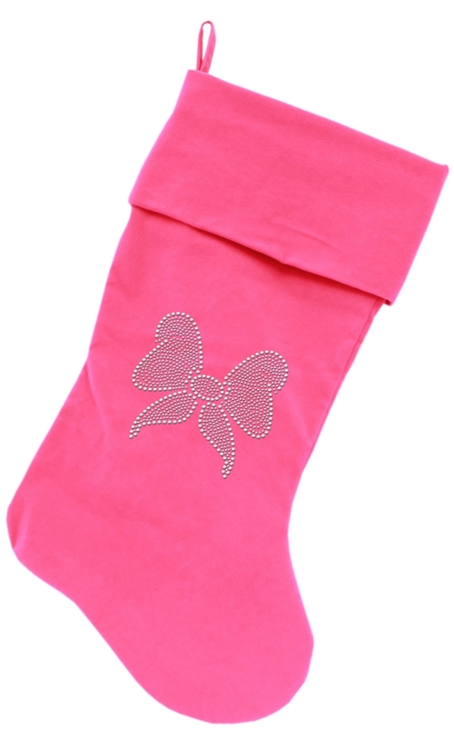 Main 18 in. Clear Bow Rhinestone Velvet Christmas Stocking - Pink image