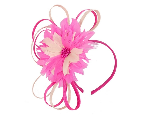 Large fuchsia & blush feather flower fascinator