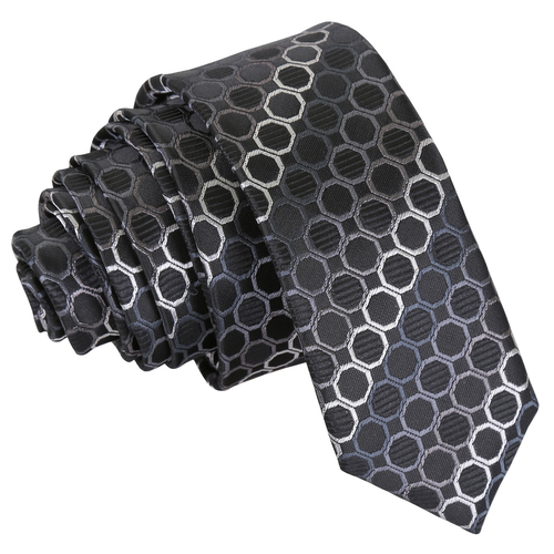 Honeycomb Polka Dot Skinny Tie - Black, Platinum & Silver