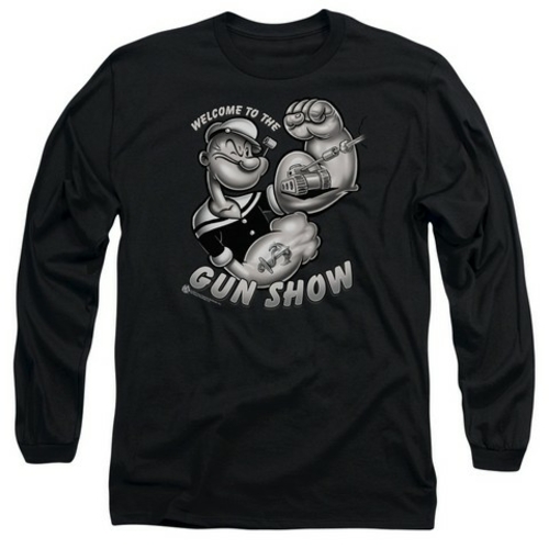 Popeye-Gun Show Long Sleeve Adult 18-1 Tee, Black - Small