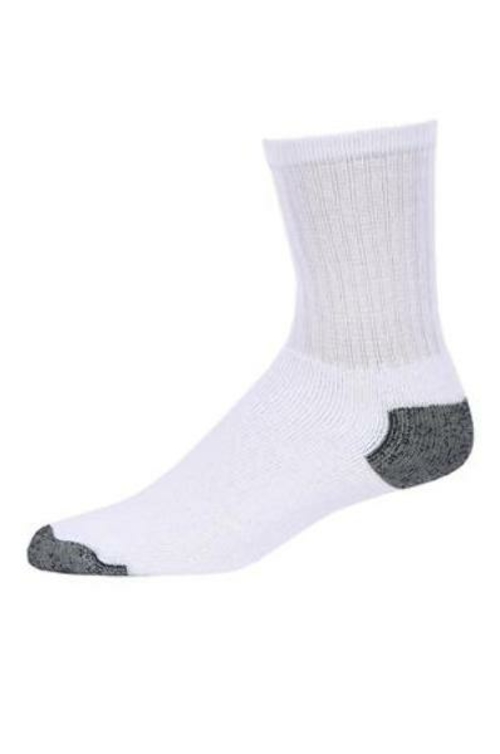 Stretch Knit Cotton Crew Sport Socks - White,10-13