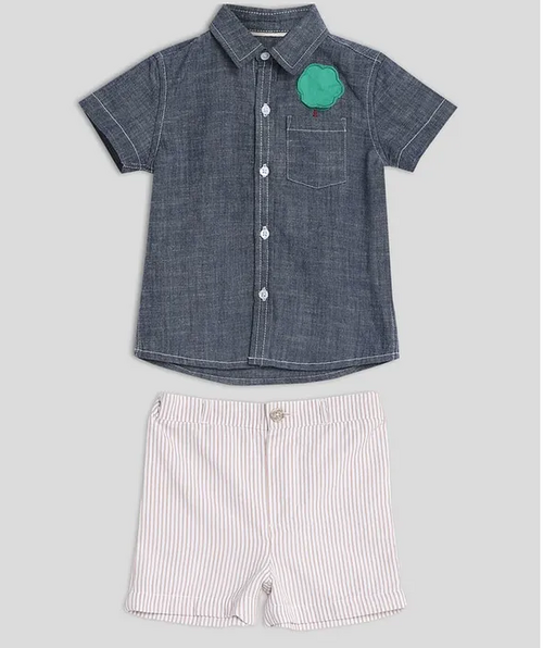 Half Sleeves Tree Embroidered Shirt & Shorts Set (Size-4-5YEAR)