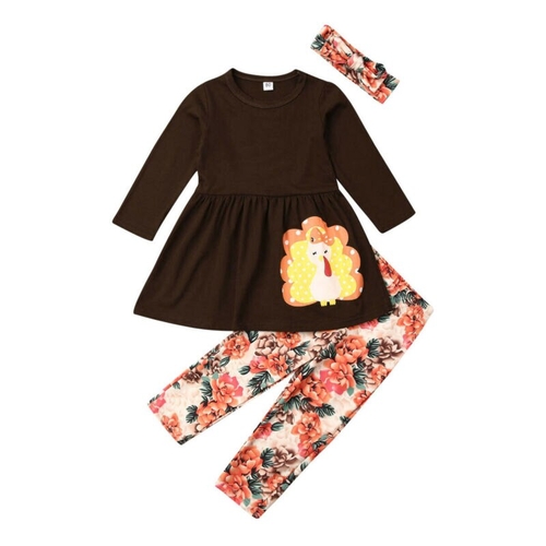 Kids Baby Girls Thanksgiving Outfits Turkey Long