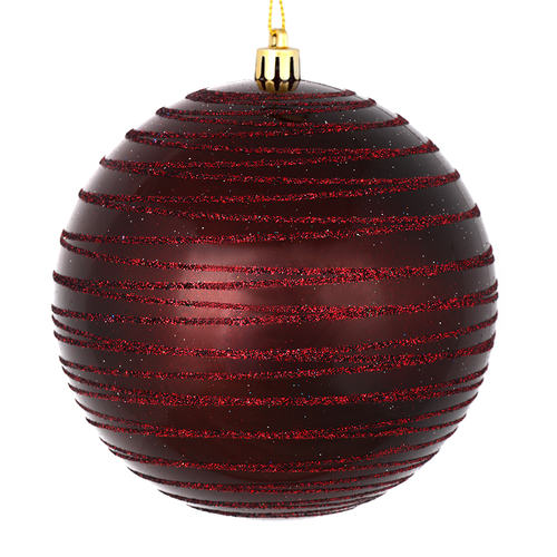 Vickerman N187865D 6 in. Burgundy Candy Ball Ornament with Glitter Lin