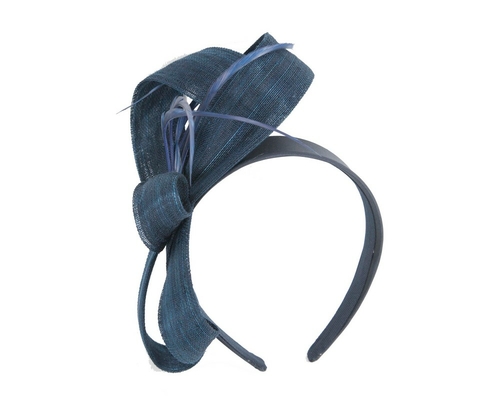 Navy abaca loops and feathers racing fascinator