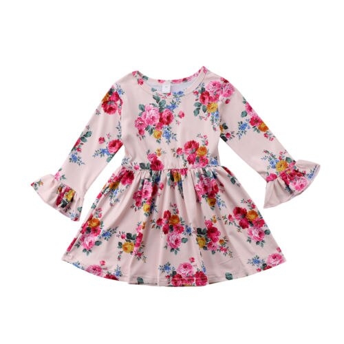 Lovely Kids Baby Girls Floral Dress Long Sleeve