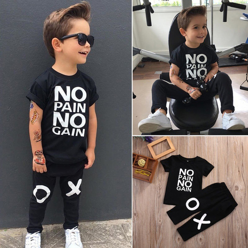 Cool Baby Boy Kids Clothes No Pain No Gain Print