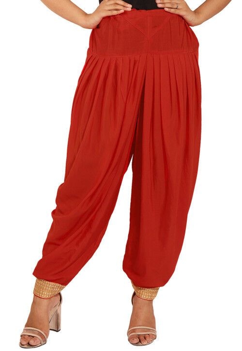 Plain Crepe Patiala in Red (Size-36) (Color-RED)
