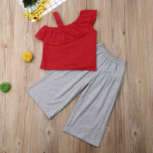 2PCS Kids Baby Girls Summer Plain Sleeveless