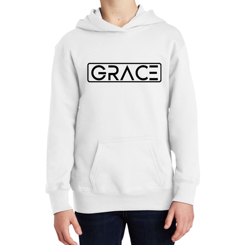 Youth Long Sleeve Hoodie Grace Christian Black Illustration