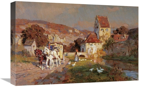 Global Gallery GCS-268628-22-142 22 in. A Horse & Carriage by a River 