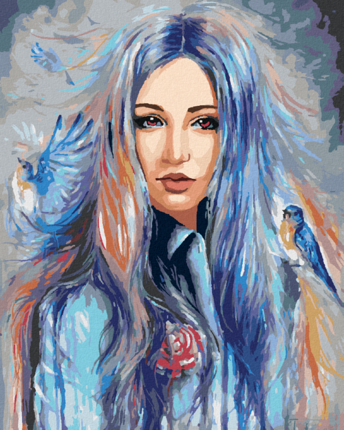 Paint by Numbers - WOMAN WITH BLUE BIRDS