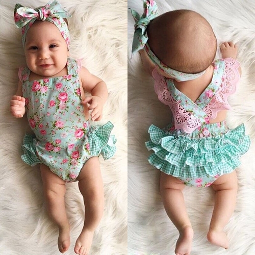 Newborn Infant Kids Baby Girls Floral Bodysuits