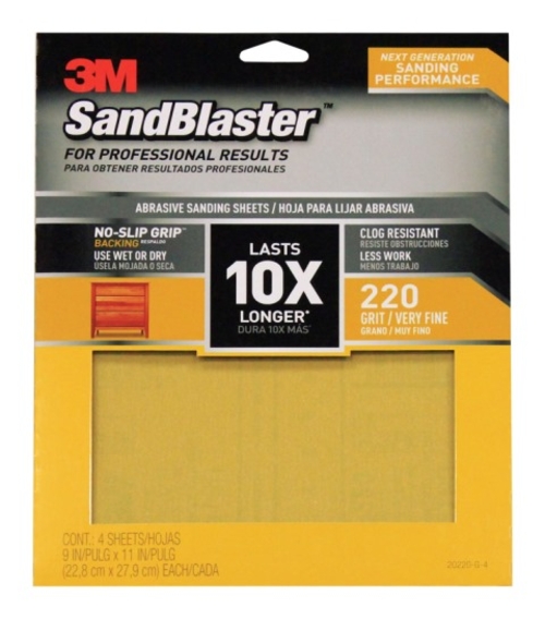 3M 20220-G-4 SandBlaster Sharp Synthetic Mineral Sandpaper  220 Grit  