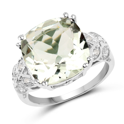 5.52 Carat Genuine Green Amethyst & White Diamond .925 Sterling Silver