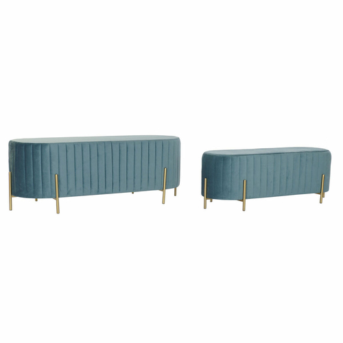 Bench DKD Home Decor   Blue Golden Metal Polyester Velvet (123 x 50 x