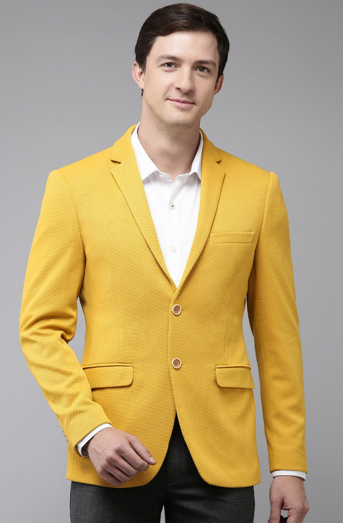 Men's Solid Slim Fit Single-Breasted Formal Blazer (Color Yellow)