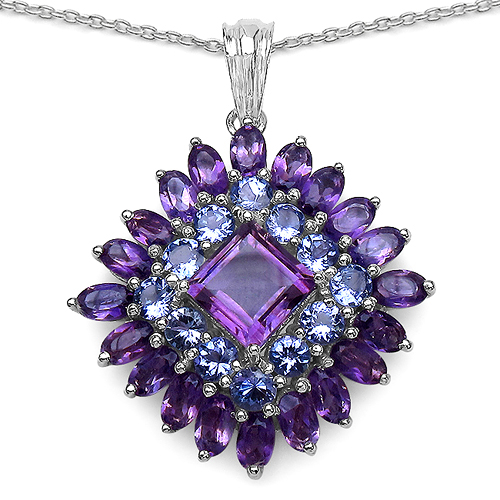 10.18 Carat Genuine Amethyst & Tanzanite .925 Sterling Silver Pendant