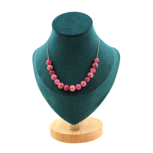 Rhodonite + Watermelon Tourmaline 8 mm 15 beads necklace.
