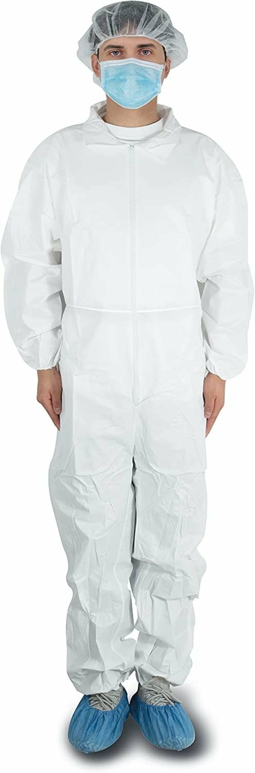 White Disposable Coveralls. Pack of 5 X-Large SMS 50 gsm Overalls with
