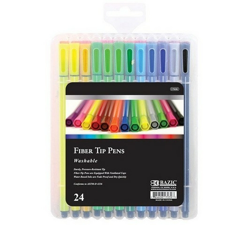 Bazic 17039    24 Color Washable Fiber Tip Pen  Case of 12        