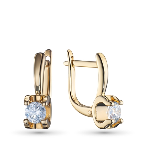 14K Yellow Gold Earrings with 2 Round-Cut Lab-Created Diamonds 1.45