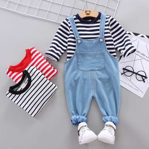 Toddler Long Sleeve Striped Pockets Slim fit T