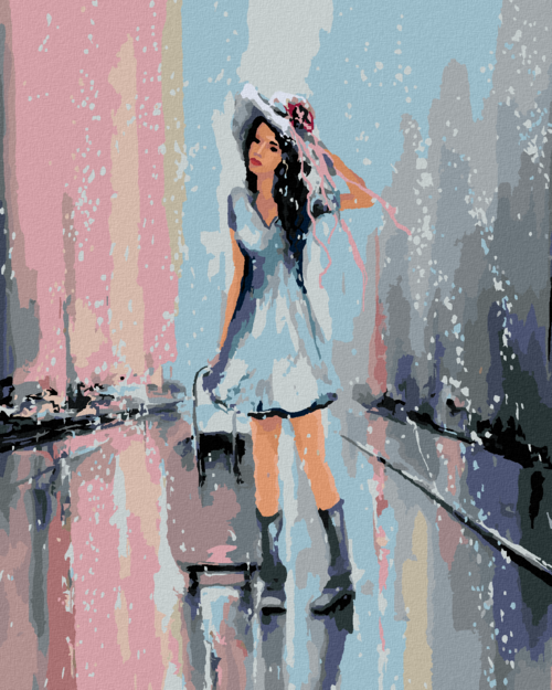 Zuty - Paint by Numbers - WOMAN WITH A SUITCASE IN THE RAIN, 40x50 cm