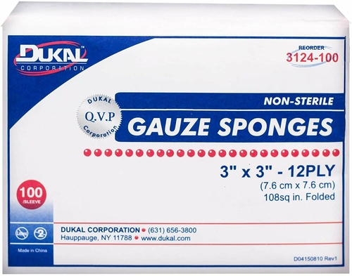 Gauze Sponges 3" x 3". Case of 4000 12-ply Gauze Dressings for Wound
