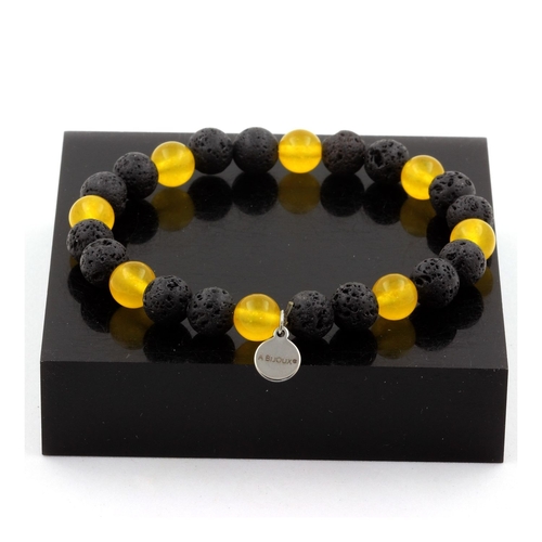 Yellow Agate + Lava Bracelet 8 mm Beads.