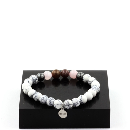 Ruby, Burma + Rose Quartz + Hematite + Howlite Bracelet 8 mm Beads.