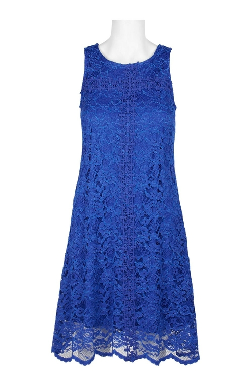 Donna Ricco Boat Neck Sleeveless Keyhole Back Floral Lace Dress