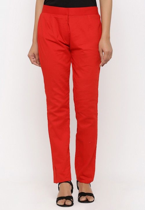 Solid Color Cotton Pant in Red (Size-36) (Color-RED)