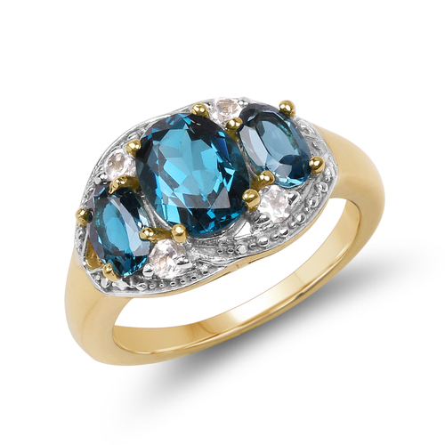 14K Yellow Gold Plated 2.77 Carat Genuine London Blue Topaz and White