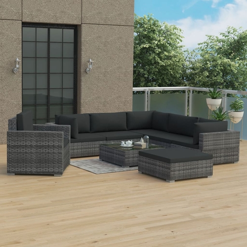 8 Piece Garden Lounge Set with Cushions Poly Rattan Gray
