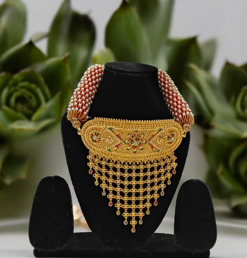 Golden Premium Rajasthani Aad Necklace For Women
