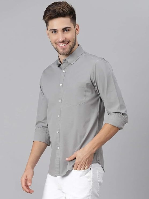 Men's Solid Slim Fit Cotton Casual Shirt GREY 2XL