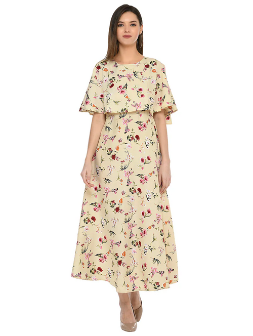 Women Fit and Flare Multicolor Dress (Size L)