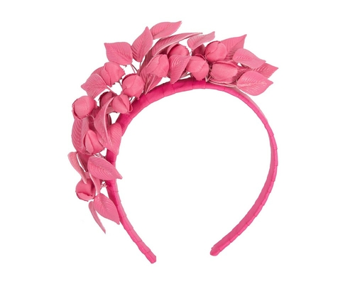 Fuchsia sculptured leather flower headband fascinator