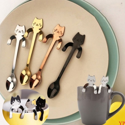 1 pc Cute Cat Long Handle Hanging Spoon Coffee