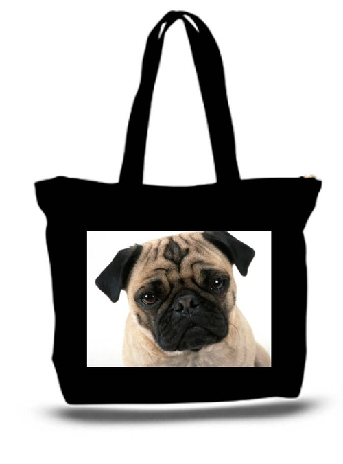 Pug Dog Large Tote New Zipper Bag