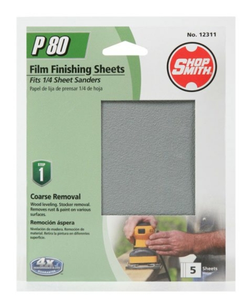 Shopsmith 12311 80 Grit Aluminum Oxide Sanding Sheet - pack of 5