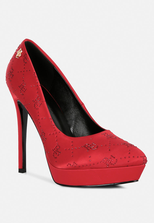 Ballard Monogram Satin Stiletto Pumps